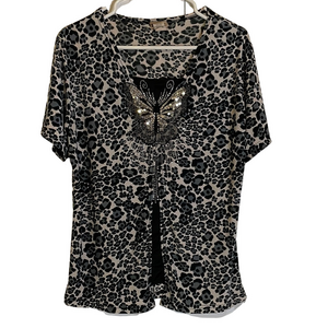 C.O.C. Animal Print Top, Women’s 2XL, Gray